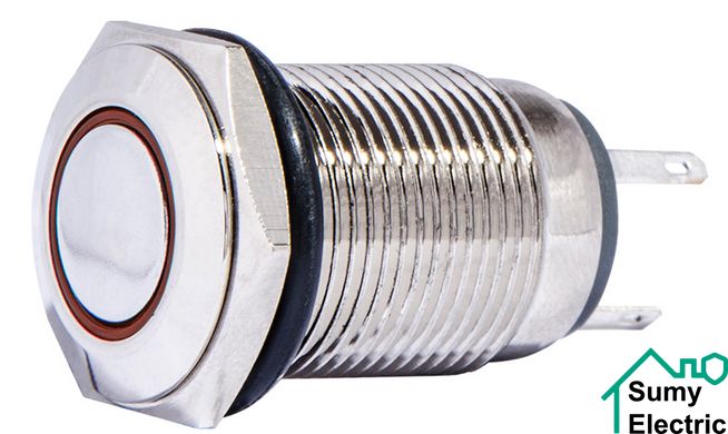 TYJ 16-261 Кнопка металлическая плоская с подсветкой, 1NO+1NC, красная 220V,