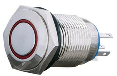 TYJ 16-361 Кнопка металлическая плоская с фиксацией, 1NO+1NC, с подсветкой, красная 220V,