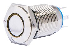 TYJ 16-362 Кнопка металлическая плоская с фиксацией, 2NO+2NC, с подсветкой, желтая 220V,