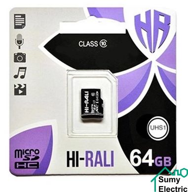 Карта памяти microSDHC (UHS-1) 64GB class 10 Hi-rali (без адаптера)