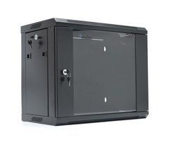Шкаф Merlion 9U, 600*350*500)мм загартоване скло, чорний, сталь 1,2мм із замком