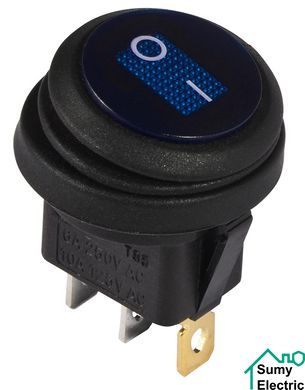 KCD1-8-101NW BL/B 220V Переключатель 1 клав,круглый влагоз, синий с подсветкой