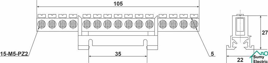 Шина нульова SPF615B 15 6x9мм2 (синя)