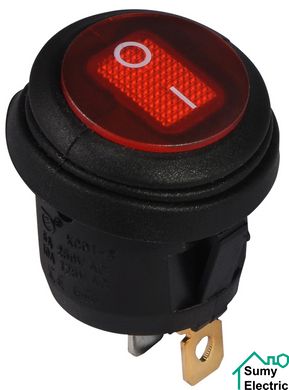 KCD1-5-101NW R/B 220V Переключатель 1 клав,круглый влагоз, красный с подсветкой